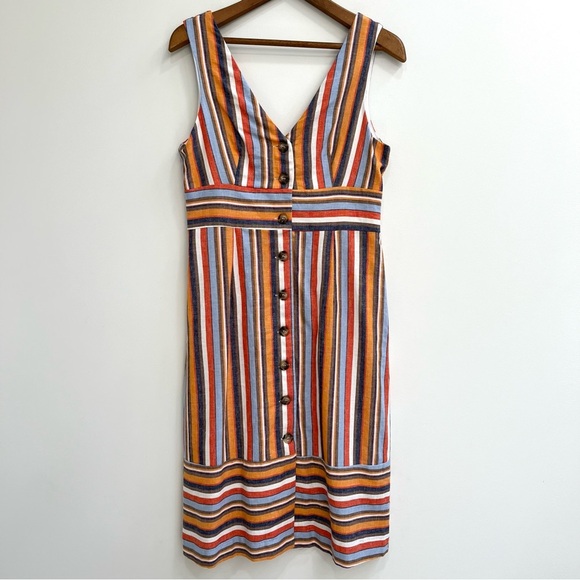 Gilli button front sleeveless striped linen blend midi dress size medium - Picture 1 of 8